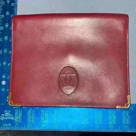 Cartier vintage bundle-elegant  Bordeaux wristlet & matching kiss lock wallet - Picture 3 of 16